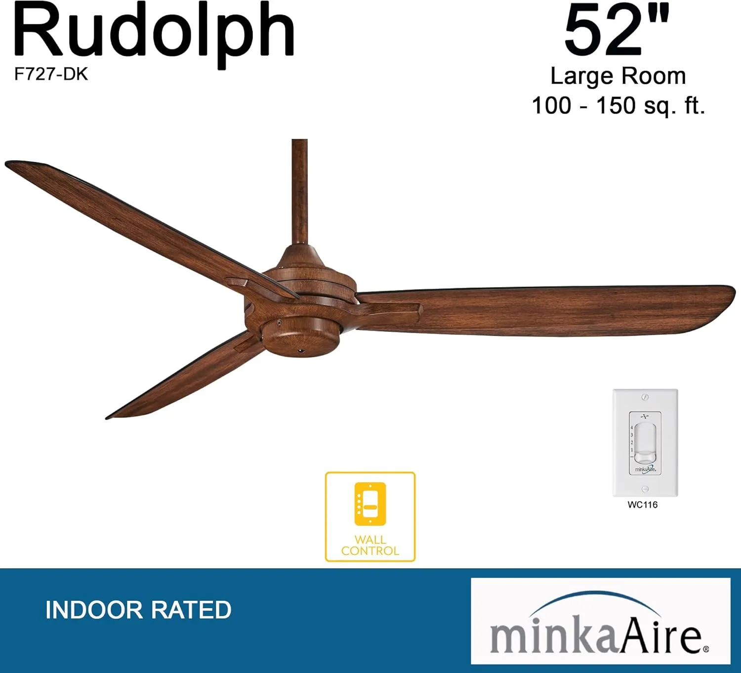 MINKA-AIRE F727-DK Rudolph 52 Inch Ceiling Fan in Distressed Koa Finish