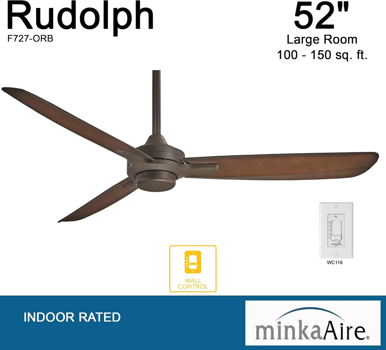 Minka-Aire F727-ORB Rudolph 52" Ceiling Fan & Wall Control in Oil Rubbed Bronze