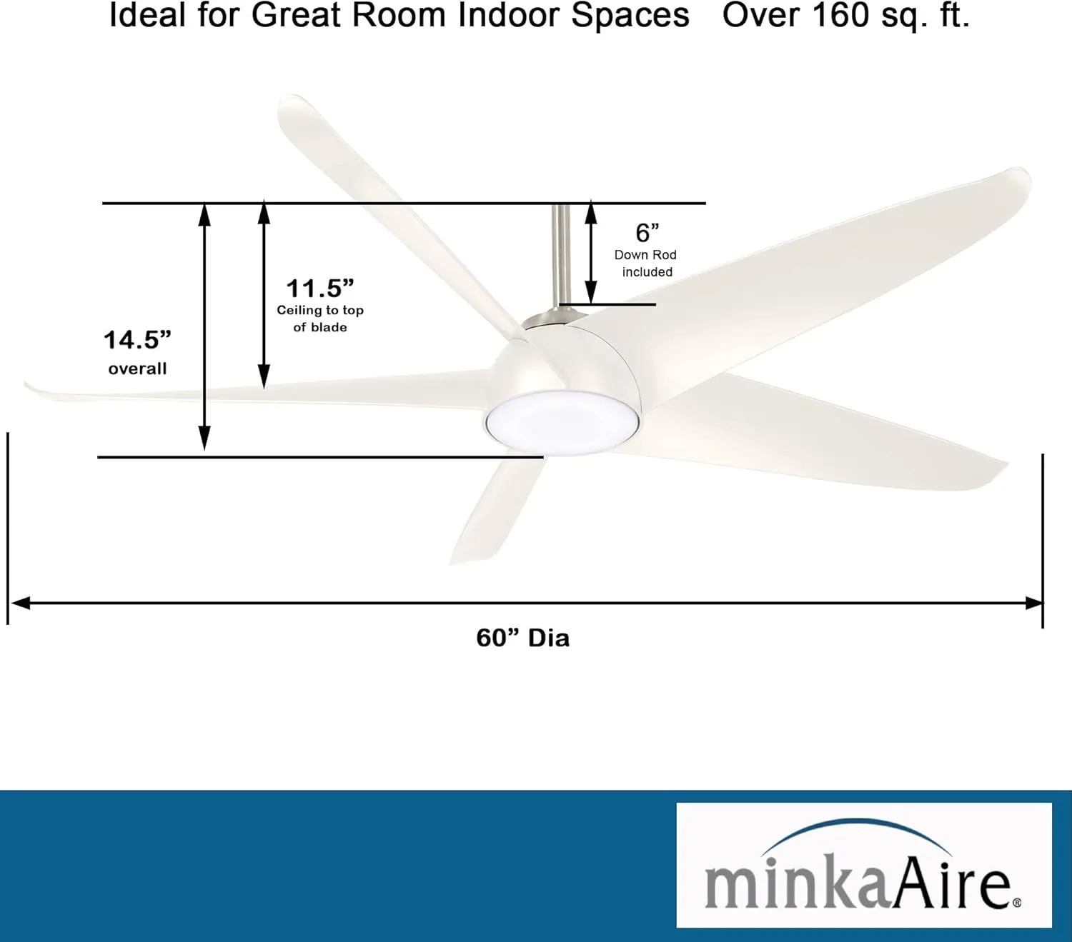 Minka-Aire F771L-BN/WH Ellipse 60" Ceiling Fan with LED Lights, Brushed Nickel/White