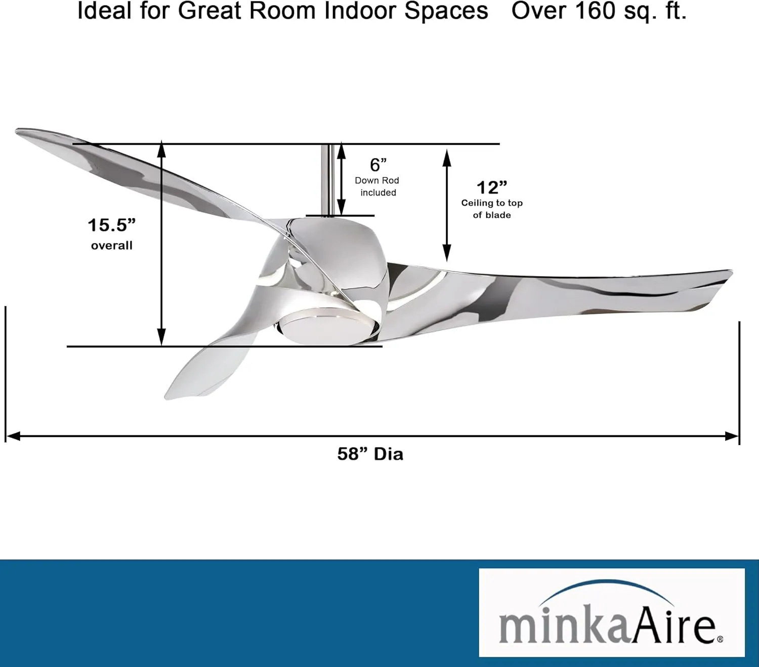 MINKA-AIRE F803DL-LN Artemis LED 58" Ceiling Fan with Lights & Remote Control, Liquid Nickel