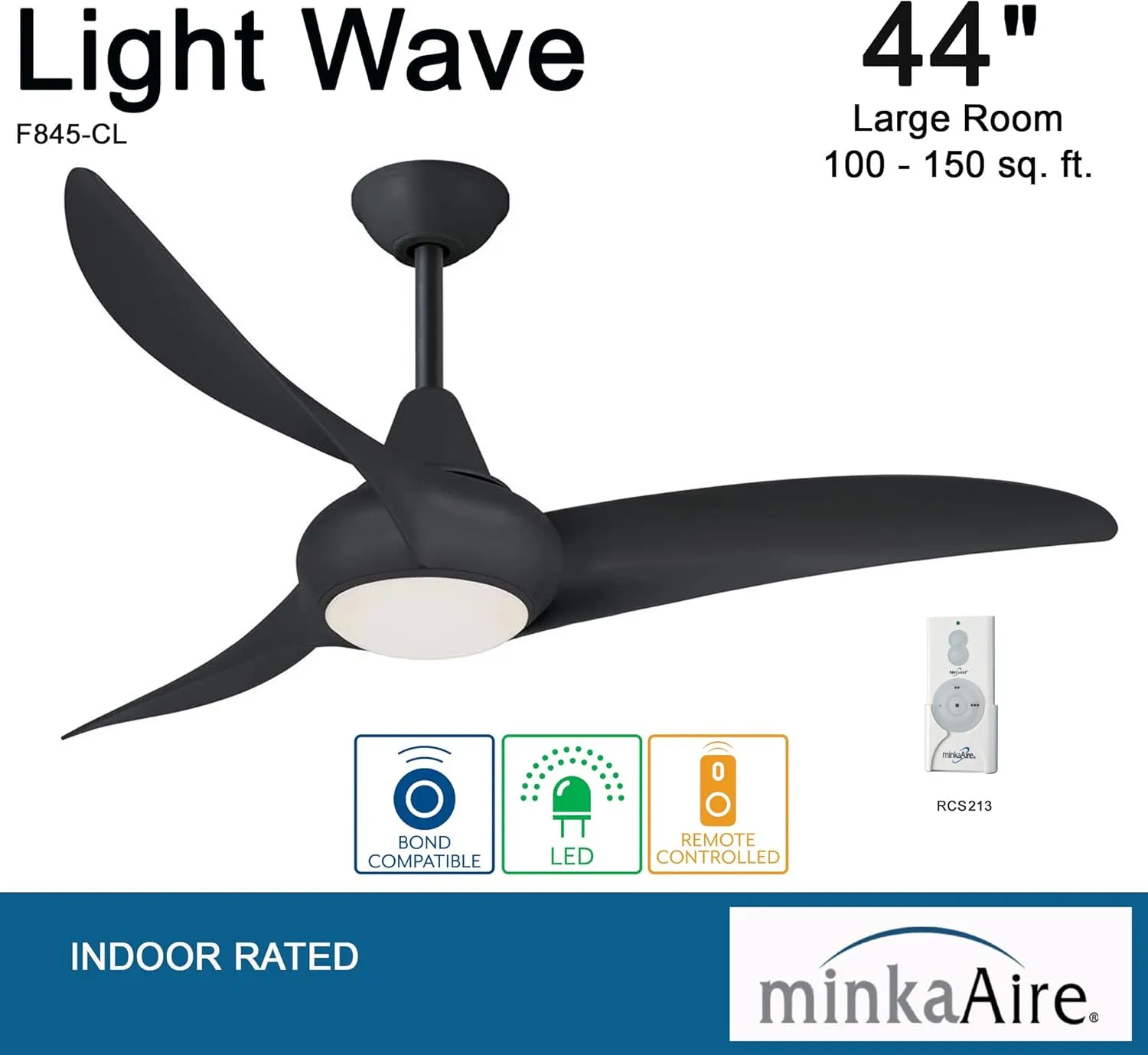 MINKA-AIRE F845-CL Light Wave 44" Ceiling Fan with LED Light and Remote Control in Coal Finish