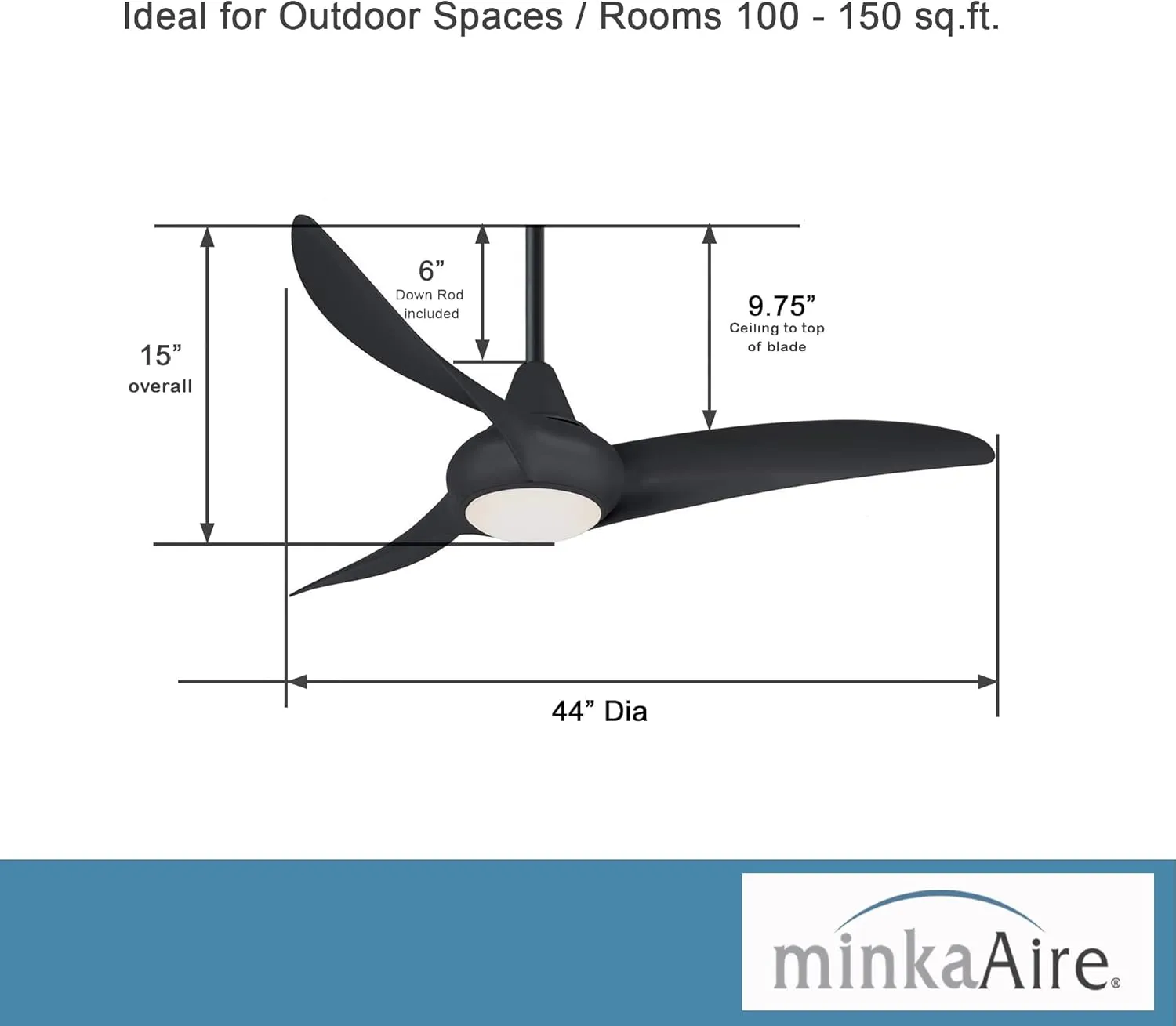 MINKA-AIRE F845-CL Light Wave 44" Ceiling Fan with LED Light and Remote Control in Coal Finish