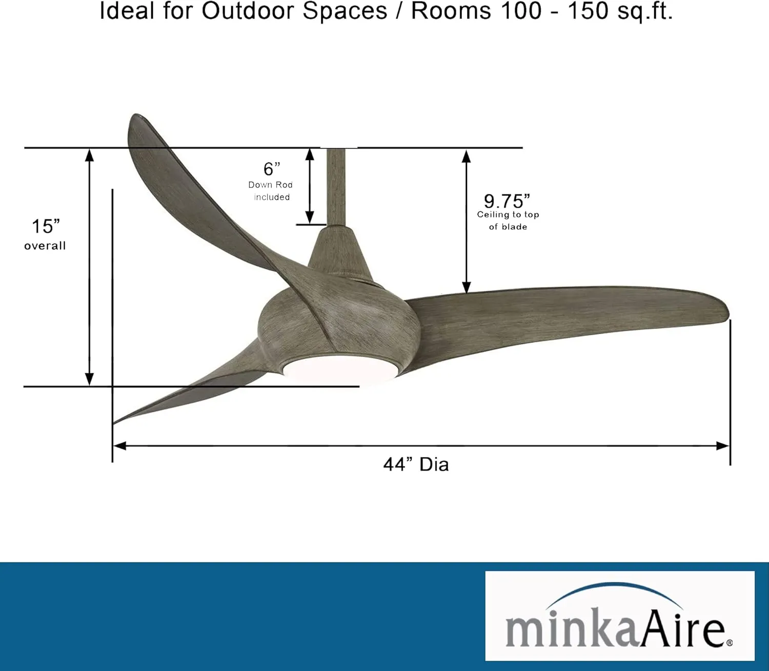 MINKA-AIRE F845-DRF Light Wave 44" Ceiling Fan with LED Light and Remote Control in Driftwood Finish