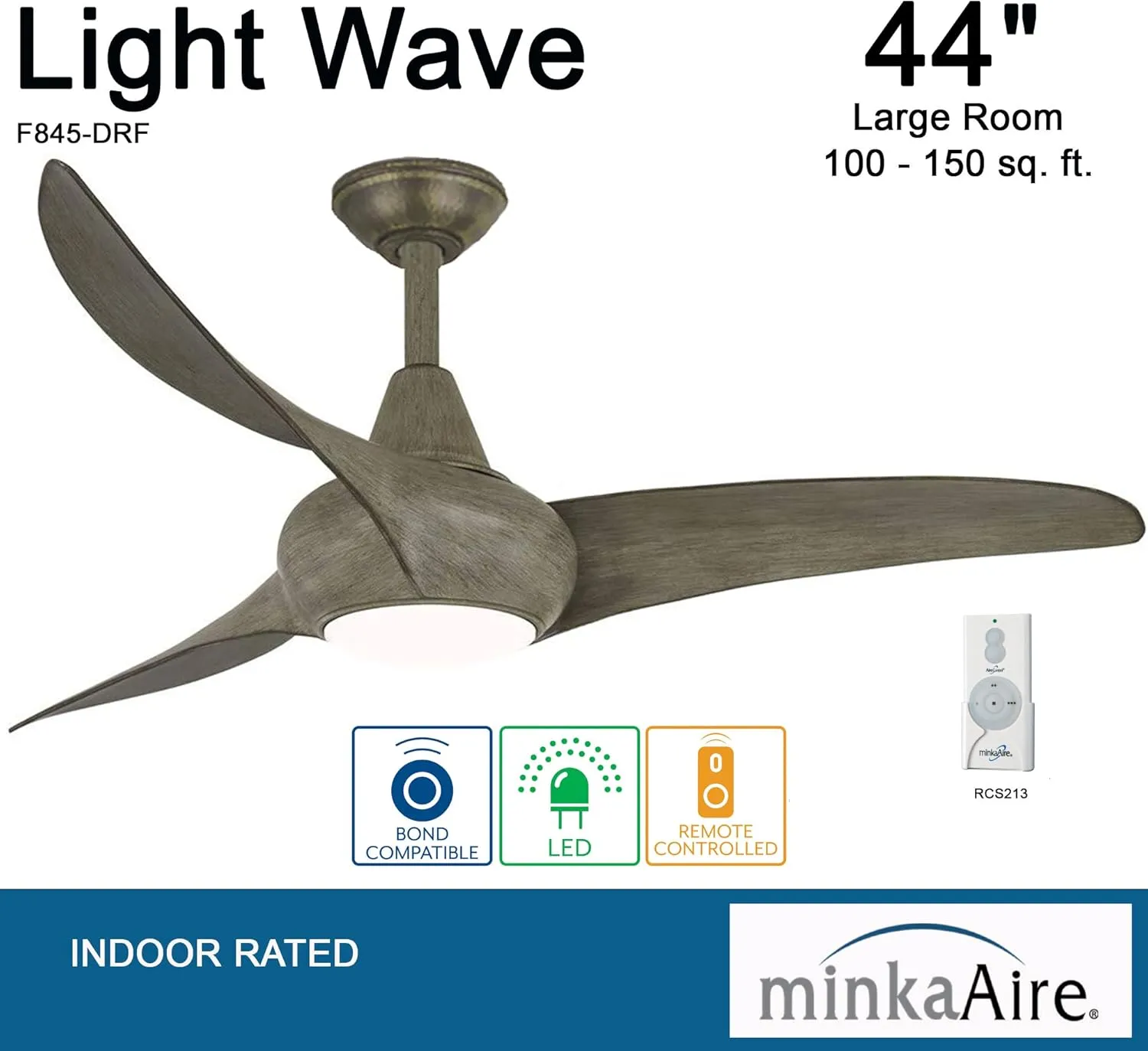 MINKA-AIRE F845-DRF Light Wave 44" Ceiling Fan with LED Light and Remote Control in Driftwood Finish