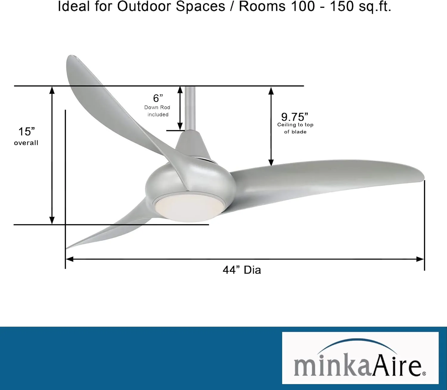 MINKA-AIRE F845-SL Light Wave 44" Ceiling Fan with LED Light and Remote Control in Silver Finish