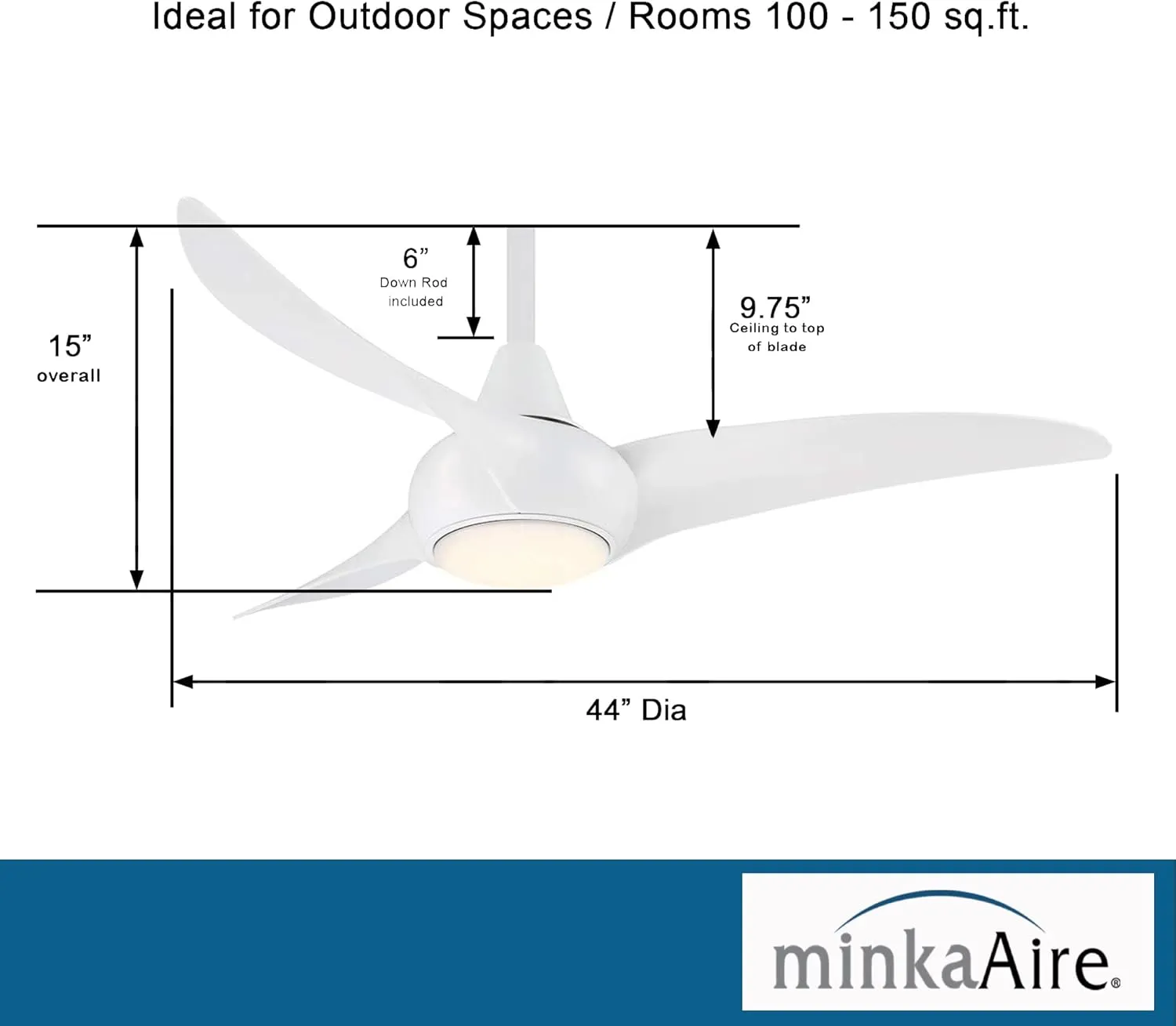 MINKA-AIRE F845-WH Light Wave 44" Ceiling Fan, White Finish with Remote and Additional Wall Control and 3.5 Inch Downrod………