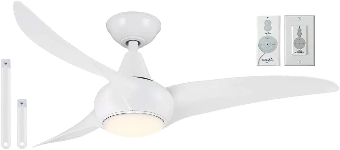 MINKA-AIRE F845-WH Light Wave 44" Ceiling Fan, White Finish with Remote and Additional Wall Control and 3.5 Inch Downrod………