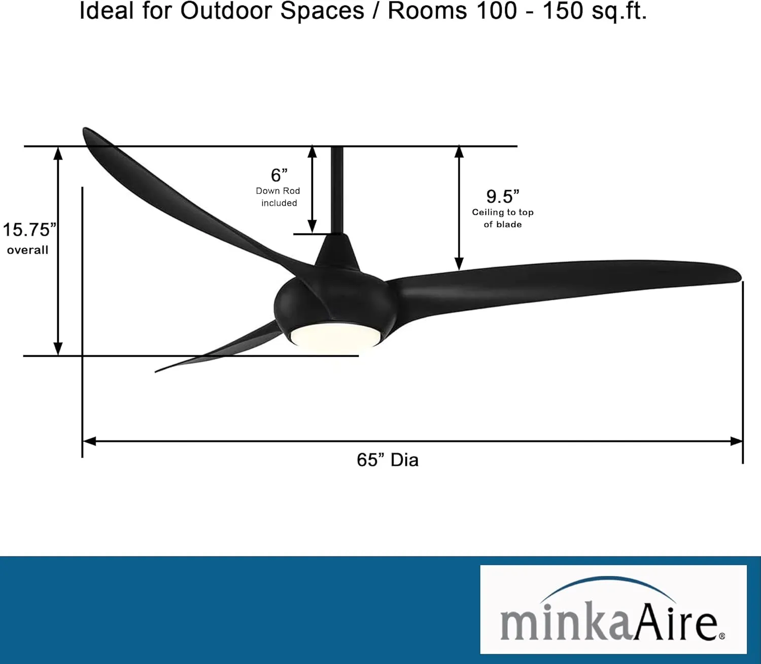 MINKA-AIRE F848-CL Light Wave 65" Ceiling Fan with LED Light and Remote Control in Coal Finish