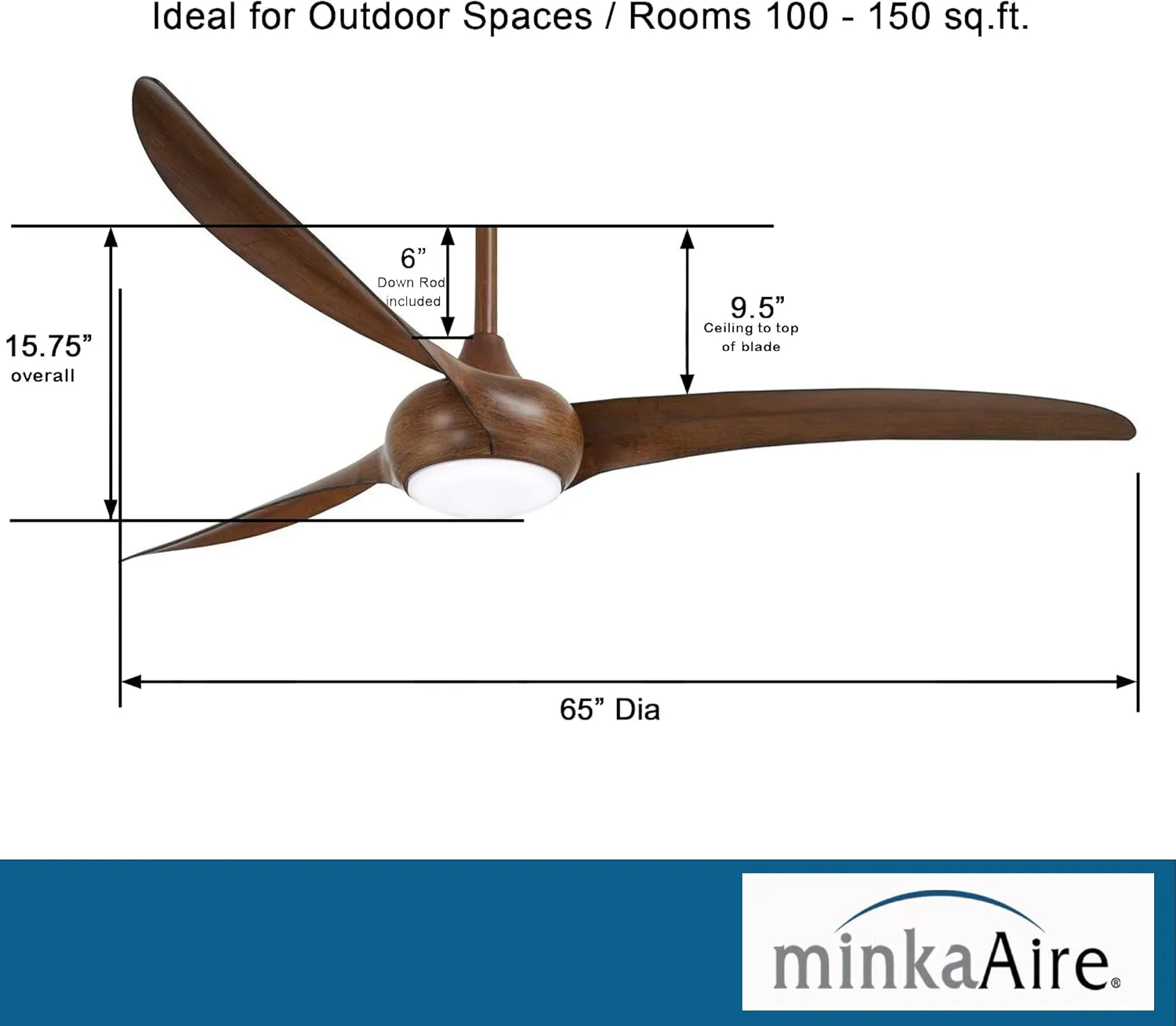 MINKA-AIRE F848-DK Light Wave 65" Ceiling Fan, Distressed Koa Finish with Remote and Additional Wall Control