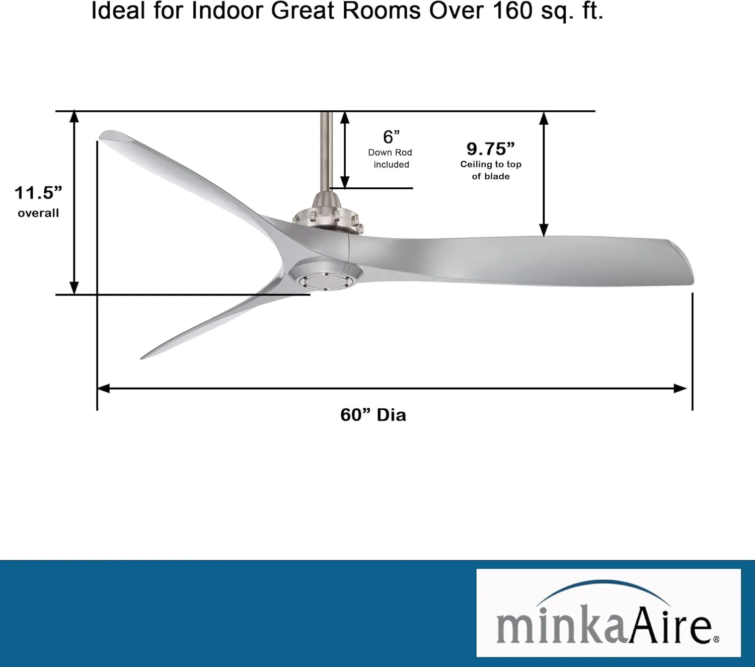 MINKA-AIRE F853-BN/SL Aviation 60 Inch Ceiling Fan with DC Motor in Brushed Nickel Finish and Silver Blades