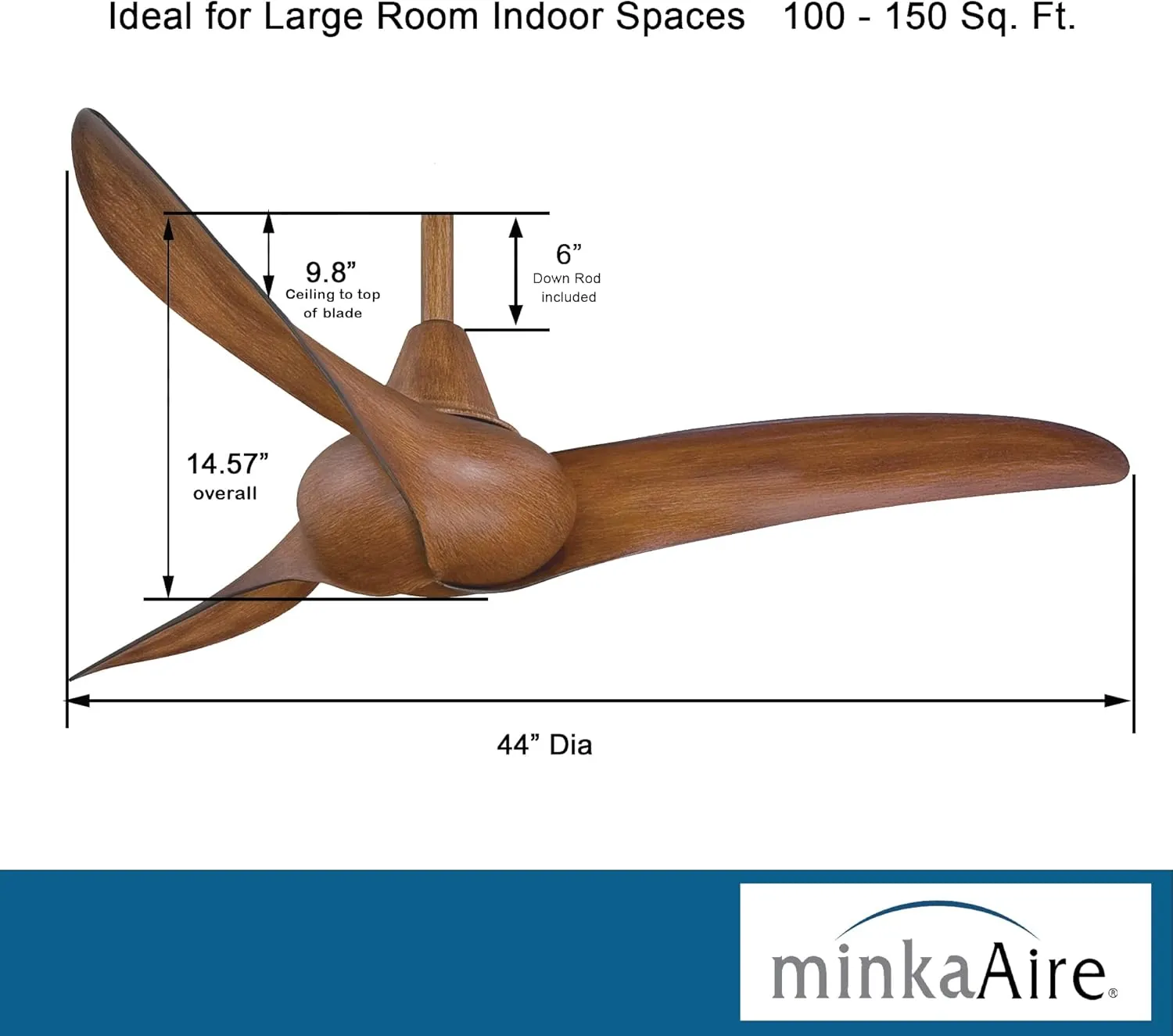 Minka-Aire F854-DK Wave 44" Ceiling Fan with Remote Control in Distressed Koa Finish (no light kit)