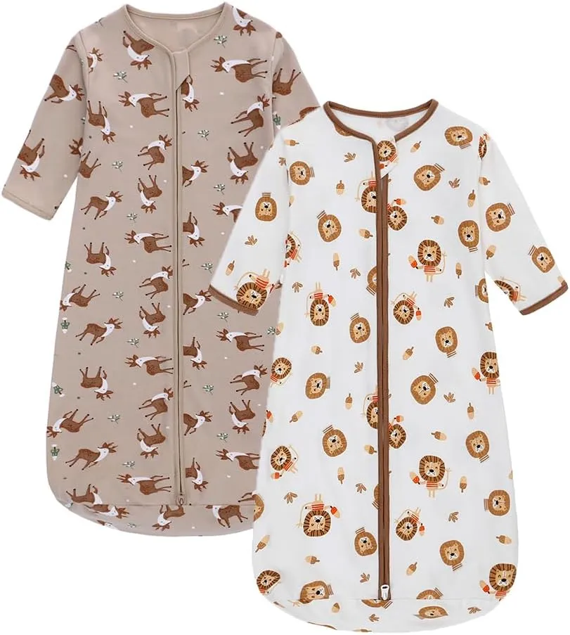 Miracle Baby Long Sleeve Sleep Sack 2 Pack Wearable Blanket Baby 100% Cotton Sleeping Bag for Newborn Infant Toddler