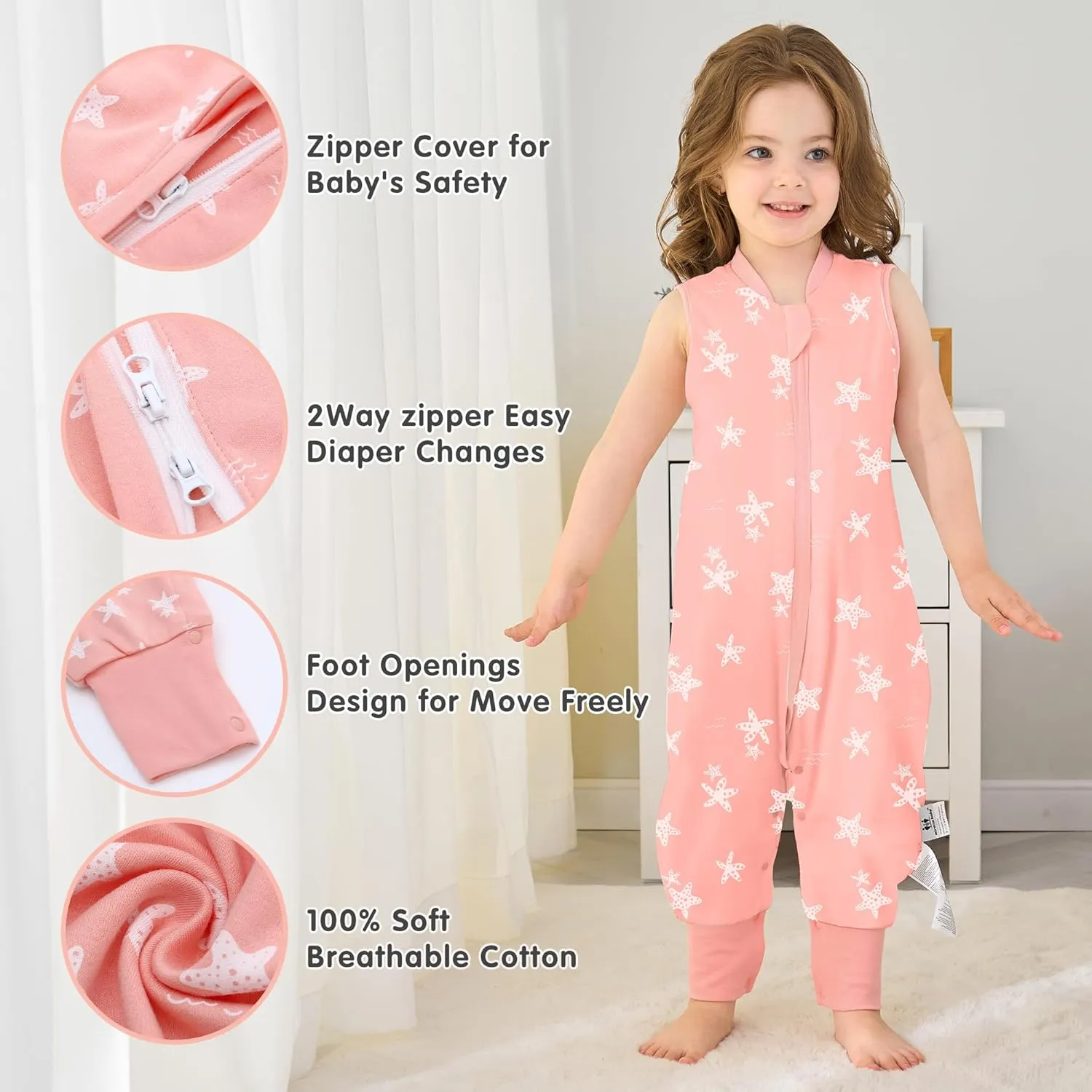 Miracle Baby Toddler Sleep Sack with Feet, 1.0 TOG Wearable Blanket Baby with Legs Sleeveless Baby Sleeping Bag for Walker