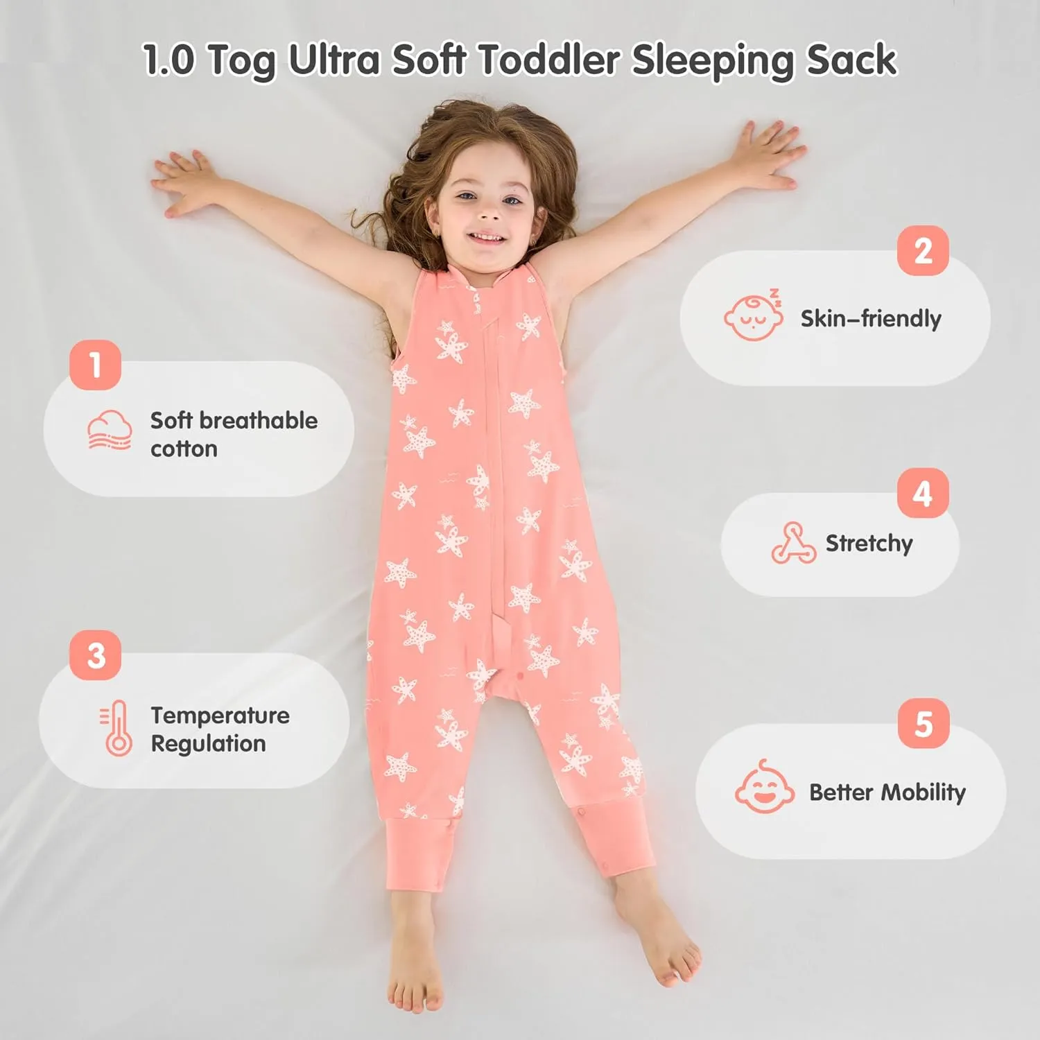 Miracle Baby Toddler Sleep Sack with Feet, 1.0 TOG Wearable Blanket Baby with Legs Sleeveless Baby Sleeping Bag for Walker