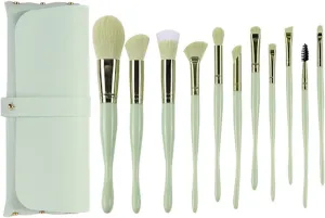 MIXIA 11Pcs Make up Brushes Set Professional with Natural Synthetic Hair for Foundation Blending Blush Concealer Eyeshadow Eyebrow Eyeliner (Color : Green)