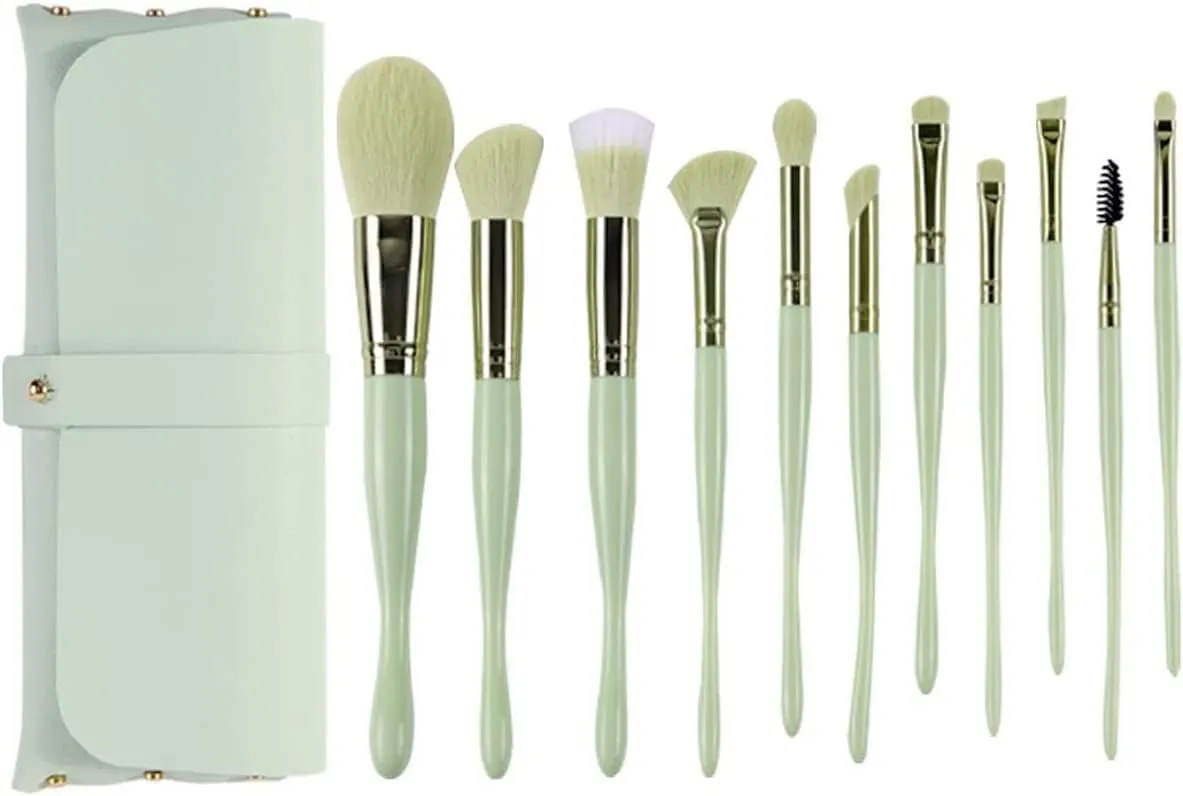 MIXIA 11Pcs Make up Brushes Set Professional with Natural Synthetic Hair for Foundation Blending Blush Concealer Eyeshadow Eyebrow Eyeliner (Color : Green)