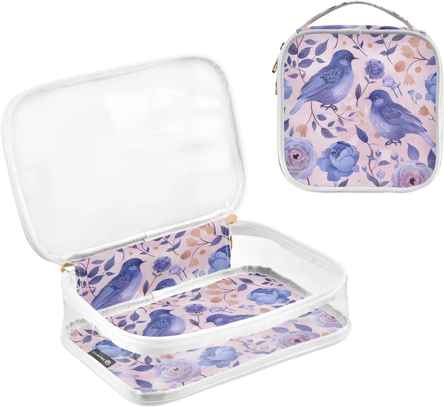 MNSRUU Clear Makeup Bags Pink and Blue Pastel Colors Bird Toiletry Bag for Women 2 PCS Waterproof Clear Bags Clear Travel Toiletry Bag Small Cosmetic Makeup Bag, Carry on Airport Airline Compliant Bag