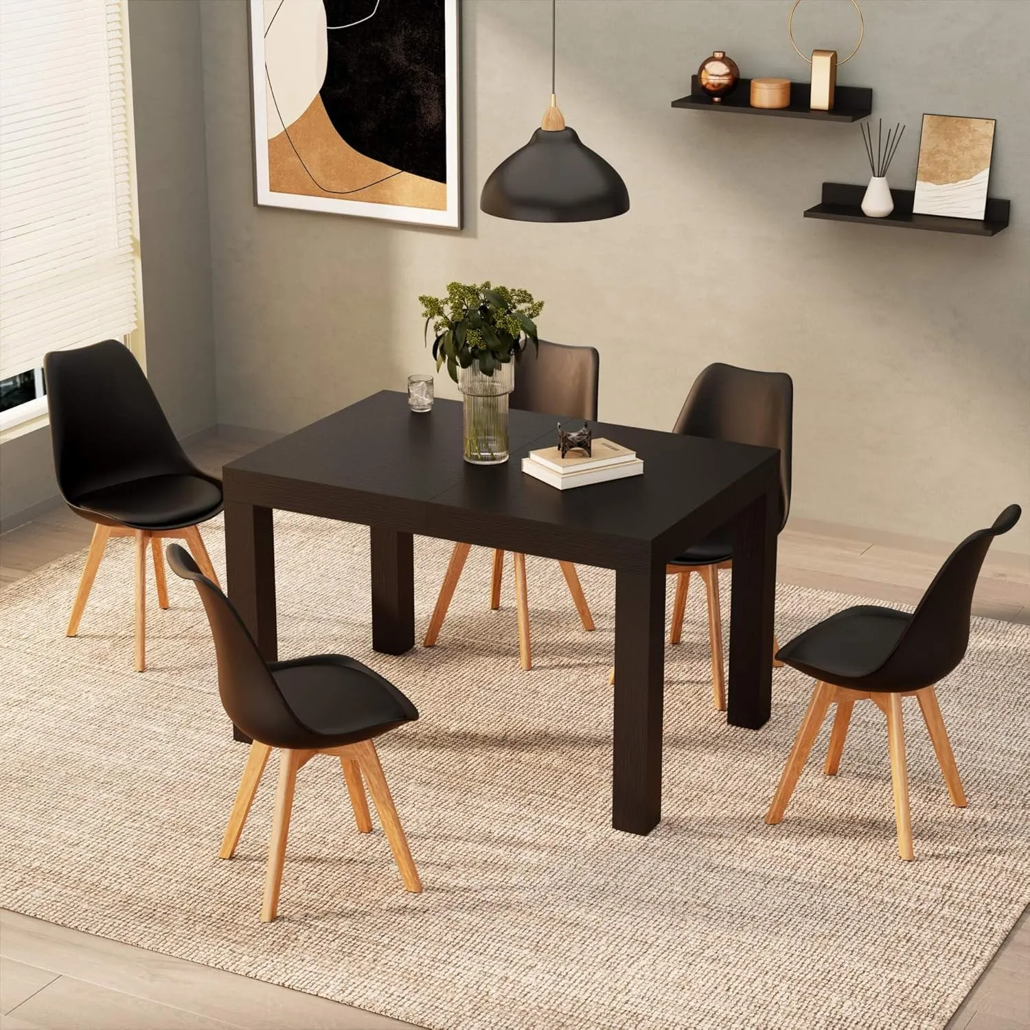 Mobili Fiver, First Extendable Table, 47.2(77.6) x31.5 in, Ashwood Black, Made in Italy