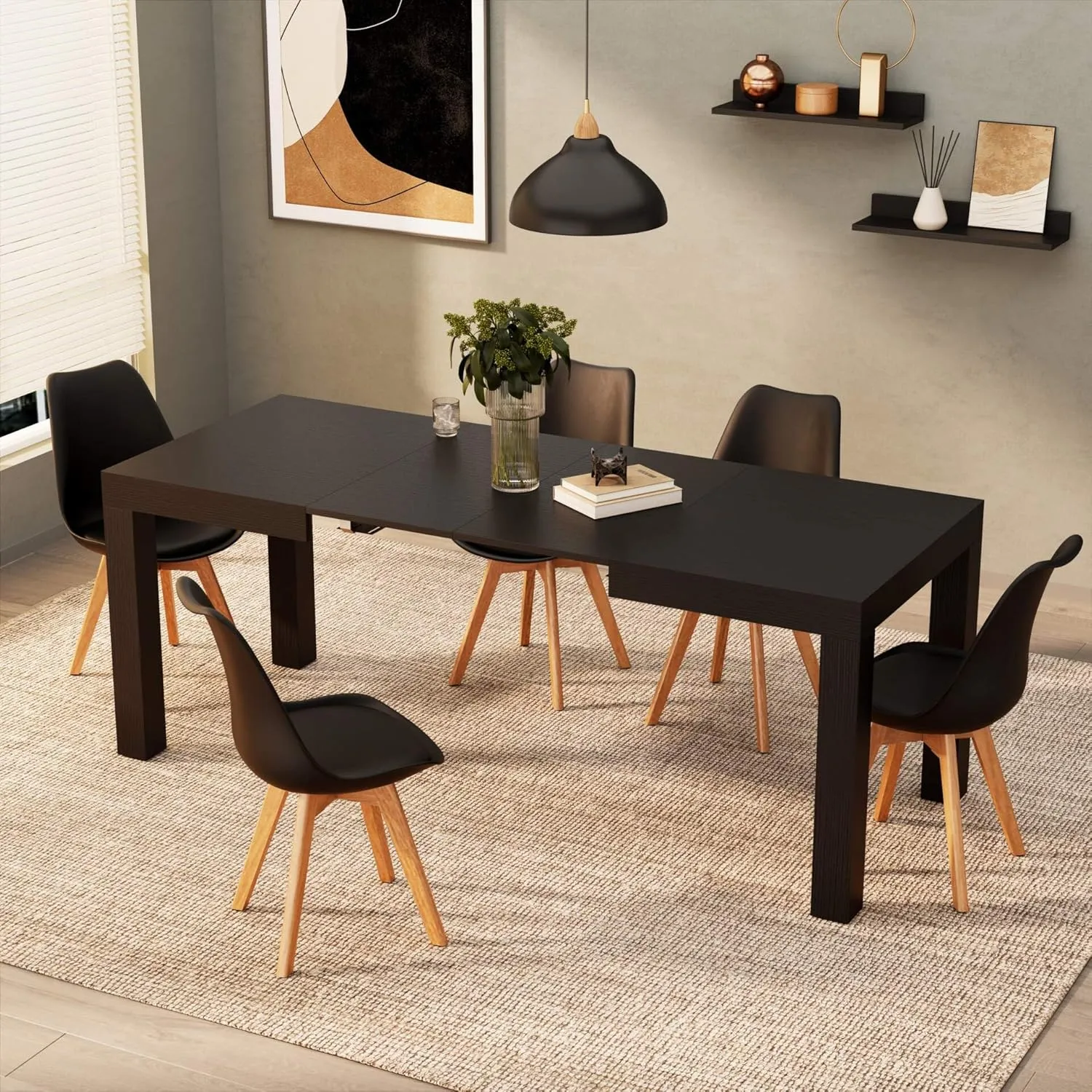 Mobili Fiver, First Extendable Table, 47.2(77.6) x31.5 in, Ashwood Black, Made in Italy