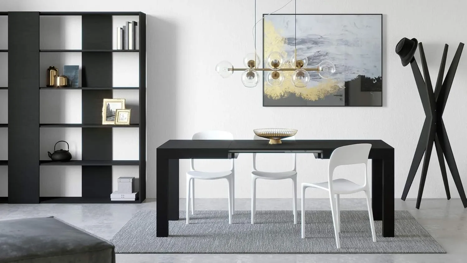 Mobili Fiver, First Extendable Table, 47.2(77.6) x31.5 in, Ashwood Black, Made in Italy