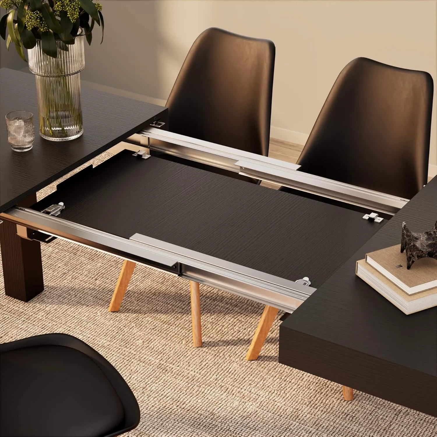 Mobili Fiver, First Extendable Table, 47.2(77.6) x31.5 in, Ashwood Black, Made in Italy
