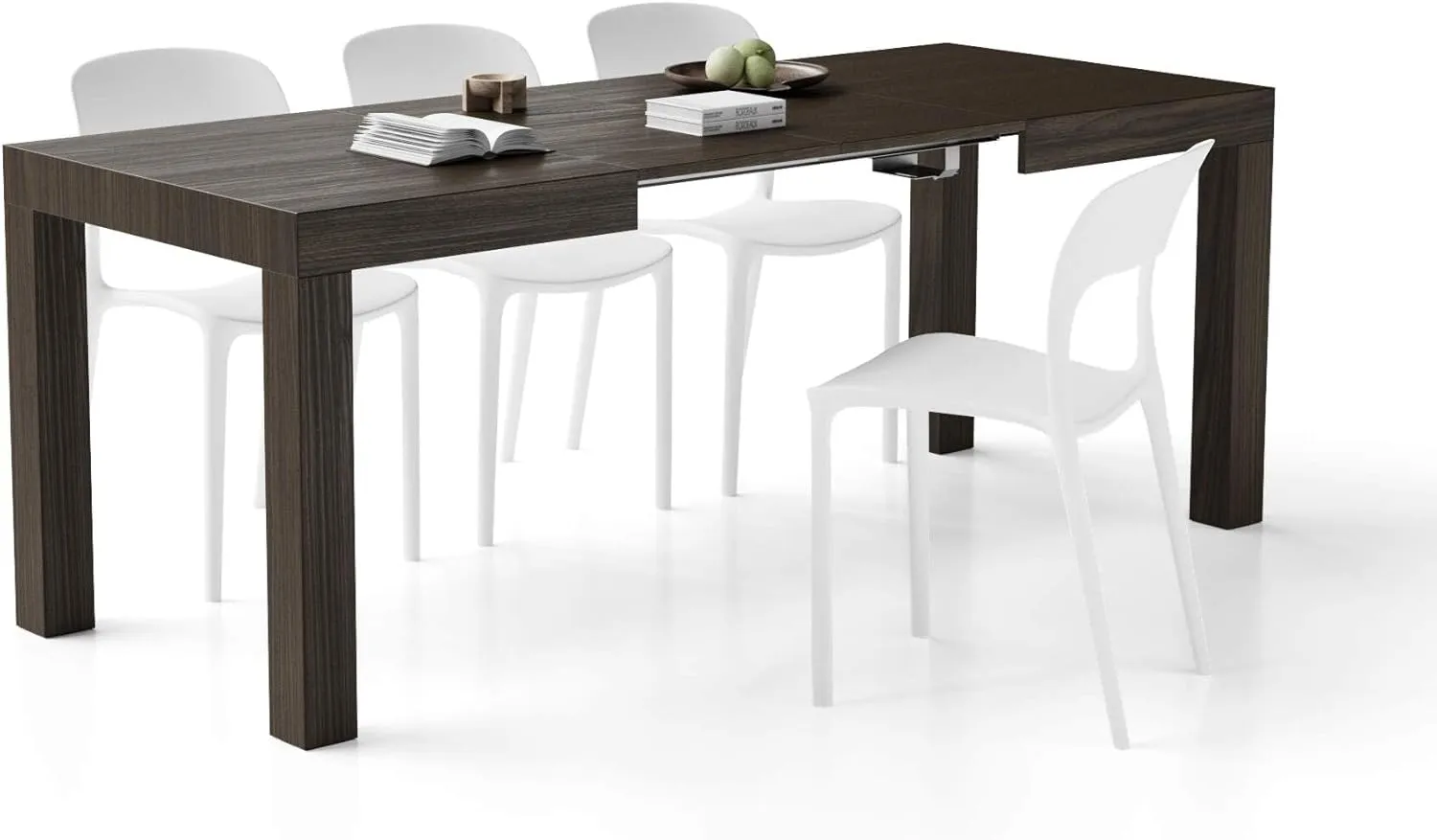 Mobili Fiver, First Extendable Table, 47,2(77,6) x31,5 in, Dark Walnut, for 6-8 People, Expandable Dining Table for Kitchen, Living Room, Italian Furniture