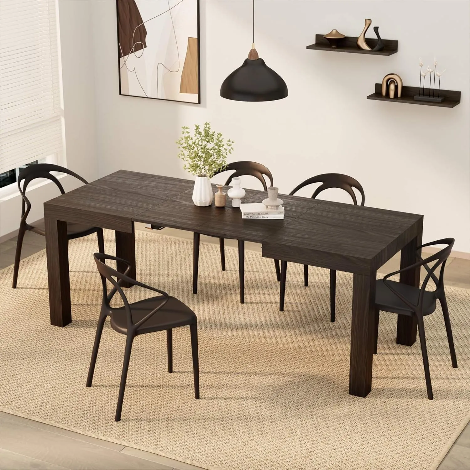 Mobili Fiver, First Extendable Table, 47,2(77,6) x31,5 in, Dark Walnut, for 6-8 People, Expandable Dining Table for Kitchen, Living Room, Italian Furniture