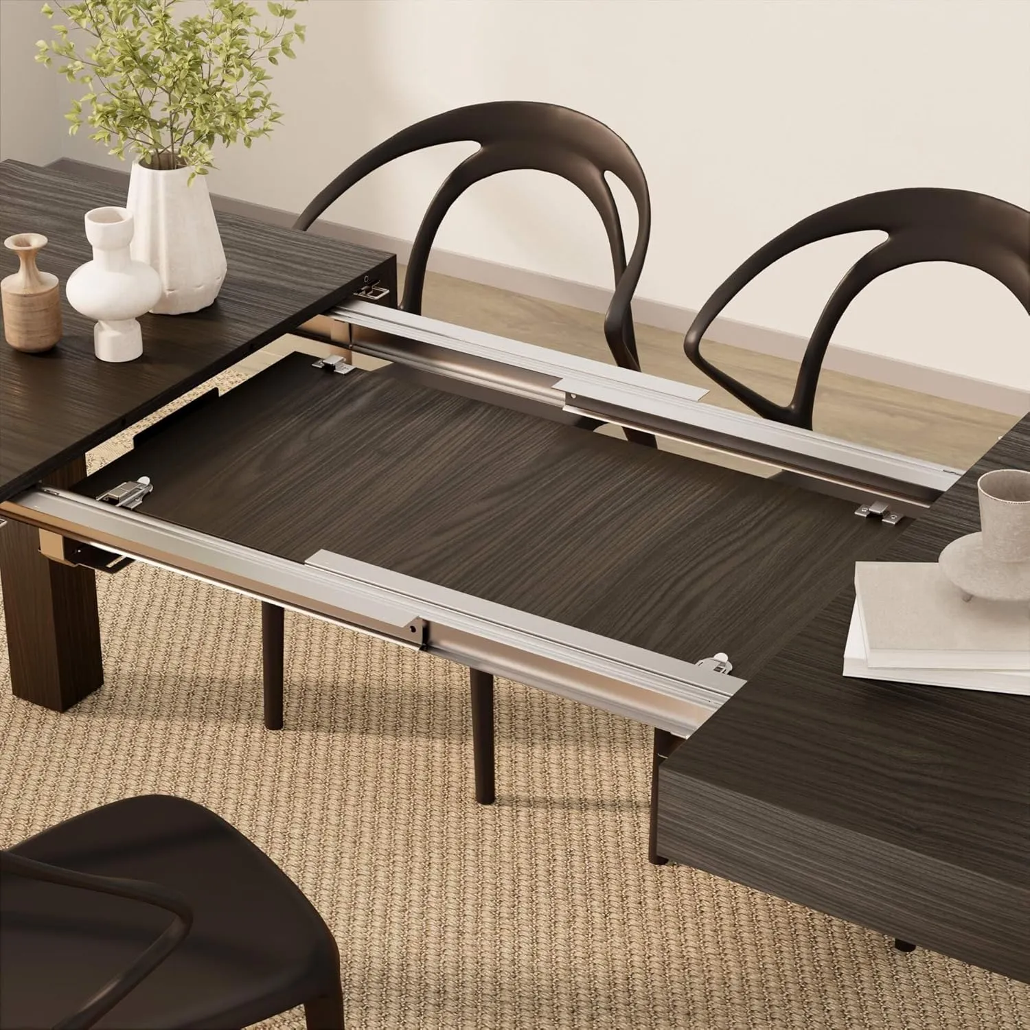 Mobili Fiver, First Extendable Table, 47,2(77,6) x31,5 in, Dark Walnut, for 6-8 People, Expandable Dining Table for Kitchen, Living Room, Italian Furniture