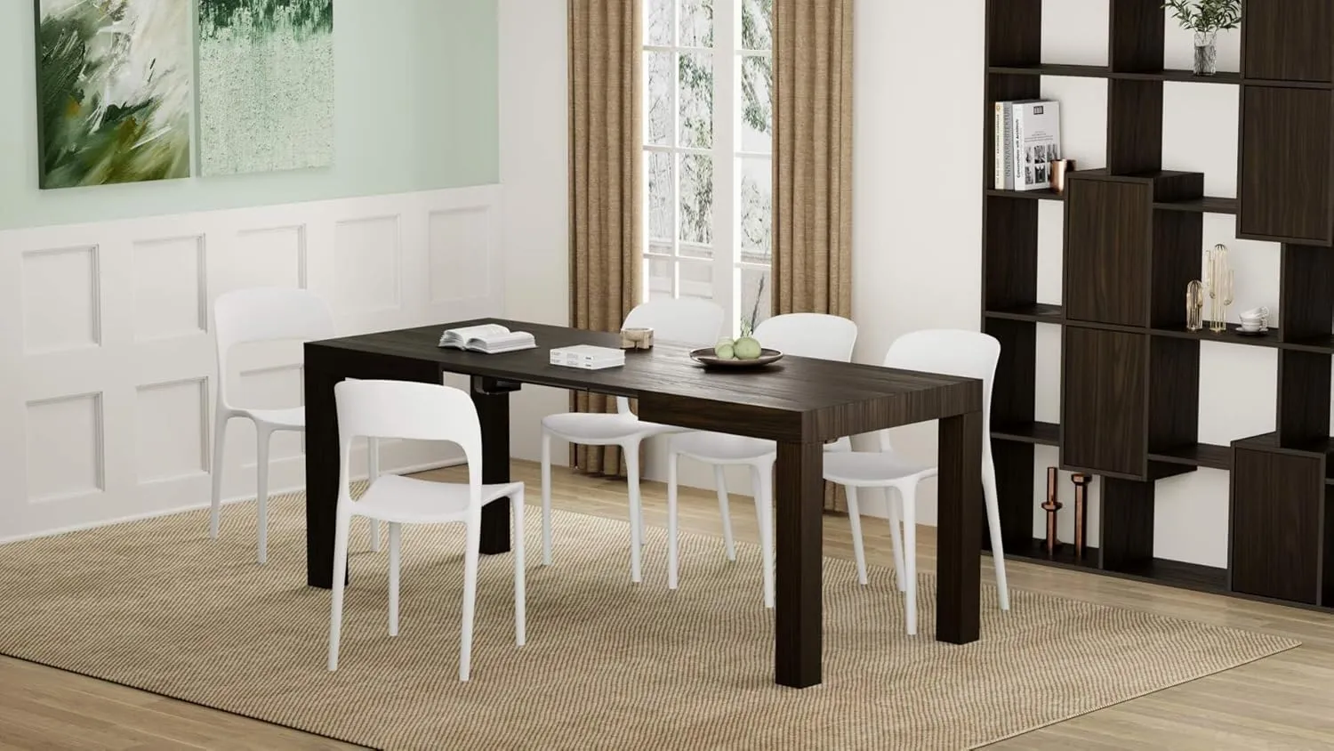 Mobili Fiver, First Extendable Table, 47,2(77,6) x31,5 in, Dark Walnut, for 6-8 People, Expandable Dining Table for Kitchen, Living Room, Italian Furniture