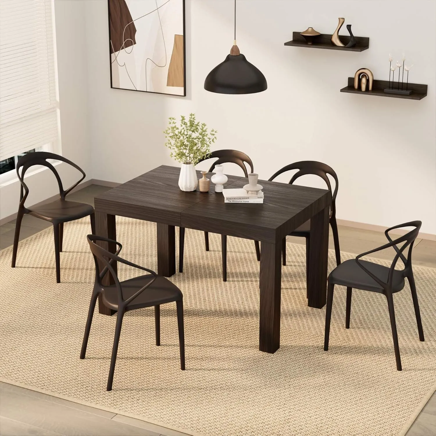 Mobili Fiver, First Extendable Table, 47,2(77,6) x31,5 in, Dark Walnut, for 6-8 People, Expandable Dining Table for Kitchen, Living Room, Italian Furniture