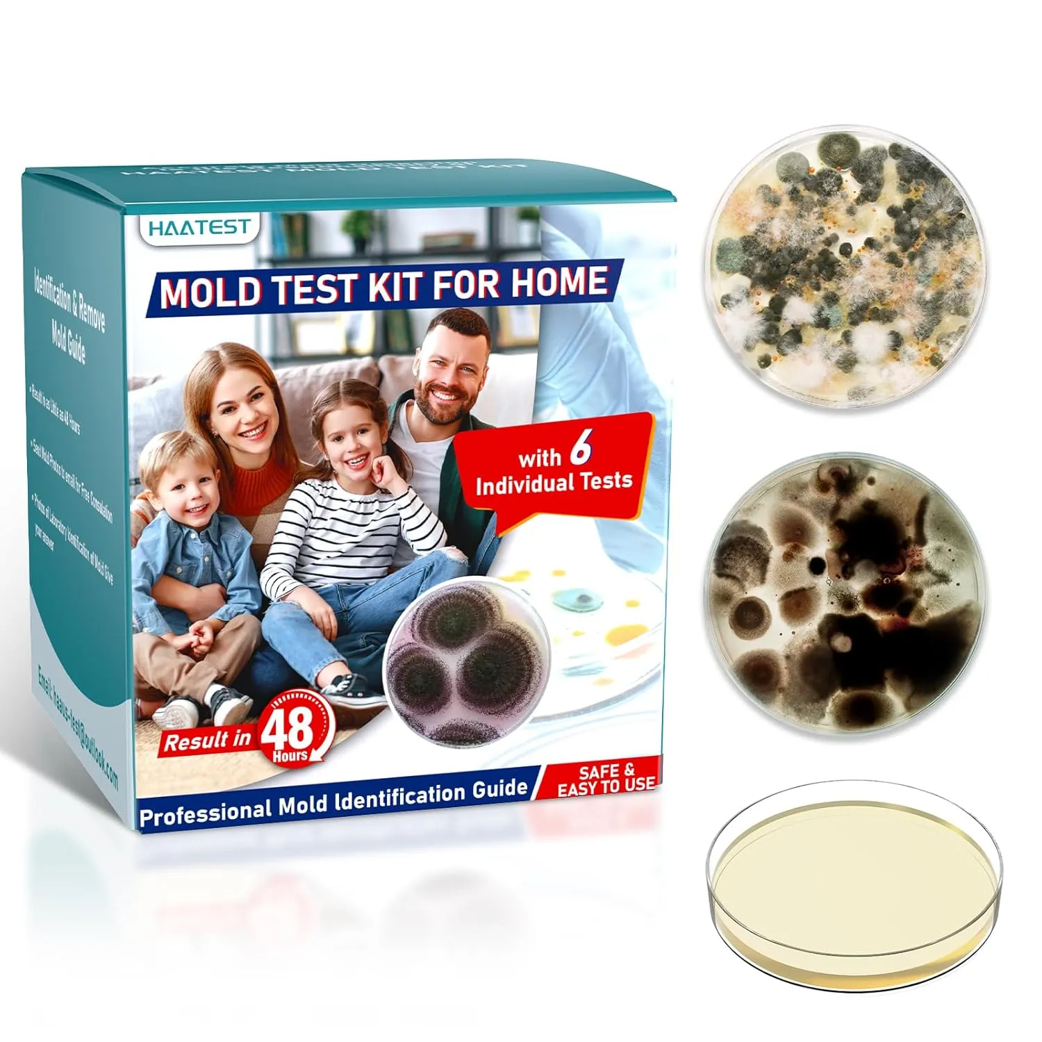 Mold Test Kit for Home: 6 Simple Mold Detector with Detailed Identification Guide for Home Surfaces & Indoor Air Quality & HVAC Testing Results in 48 Hours - at Home Black Mold Detection Kit
