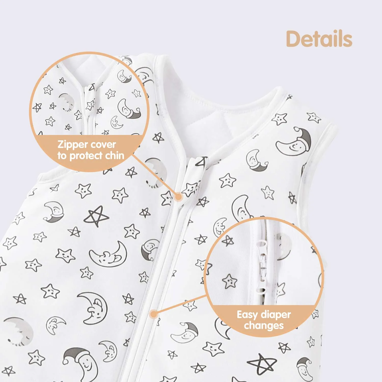 Mosebears Sleep Sack Baby Winter Wearable Blanket with 2-Way Zipper,2.5 TOG Cotton Sleep Sack Unisex (White Star, 18-24 Months)