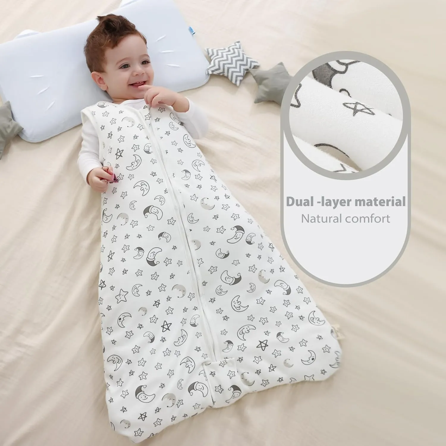 Mosebears Sleep Sack Baby Winter Wearable Blanket with 2-Way Zipper,2.5 TOG Cotton Sleep Sack Unisex (White Star, 18-24 Months)