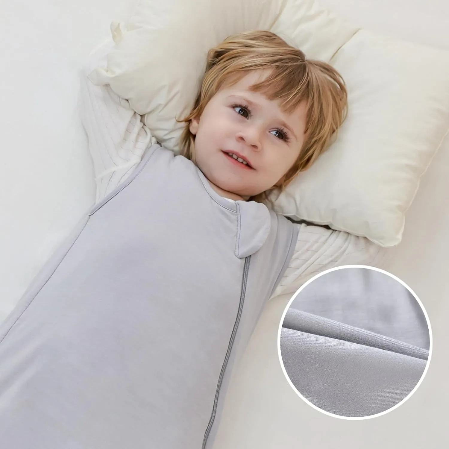 Mosebears Unisex Rayon Made from Bamboo Sleep Sack with 2-Way Zipper,2.5 Tog Baby Winter Sleep Sack (Light Grey,18-36 Months)
