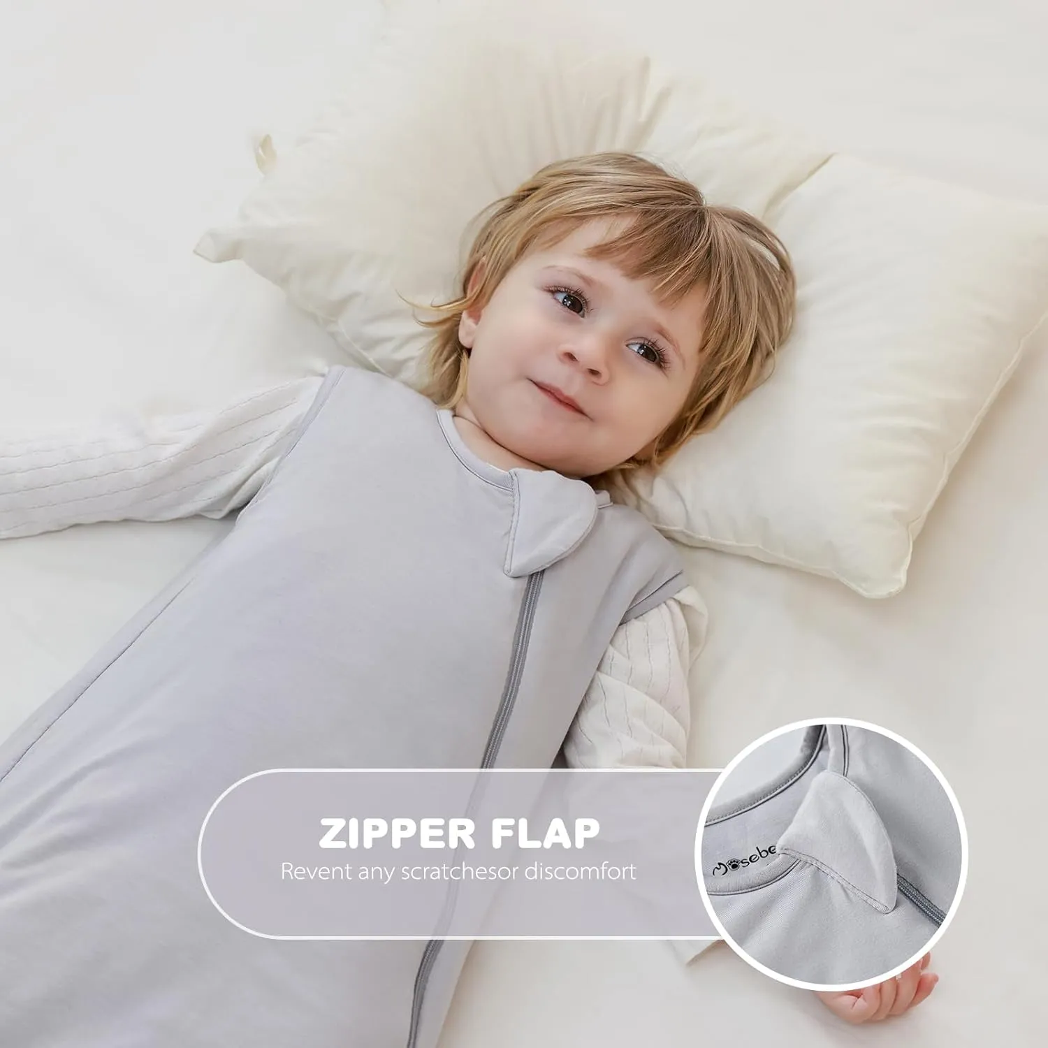 Mosebears Unisex Rayon Made from Bamboo Sleep Sack with 2-Way Zipper,2.5 Tog Baby Winter Sleep Sack (Light Grey,18-36 Months)