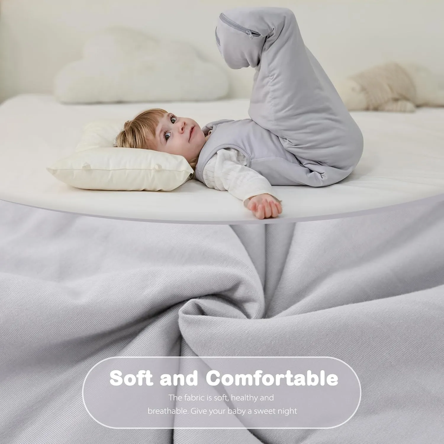 Mosebears Unisex Rayon Made from Bamboo Sleep Sack with 2-Way Zipper,2.5 Tog Baby Winter Sleep Sack (Light Grey,18-36 Months)
