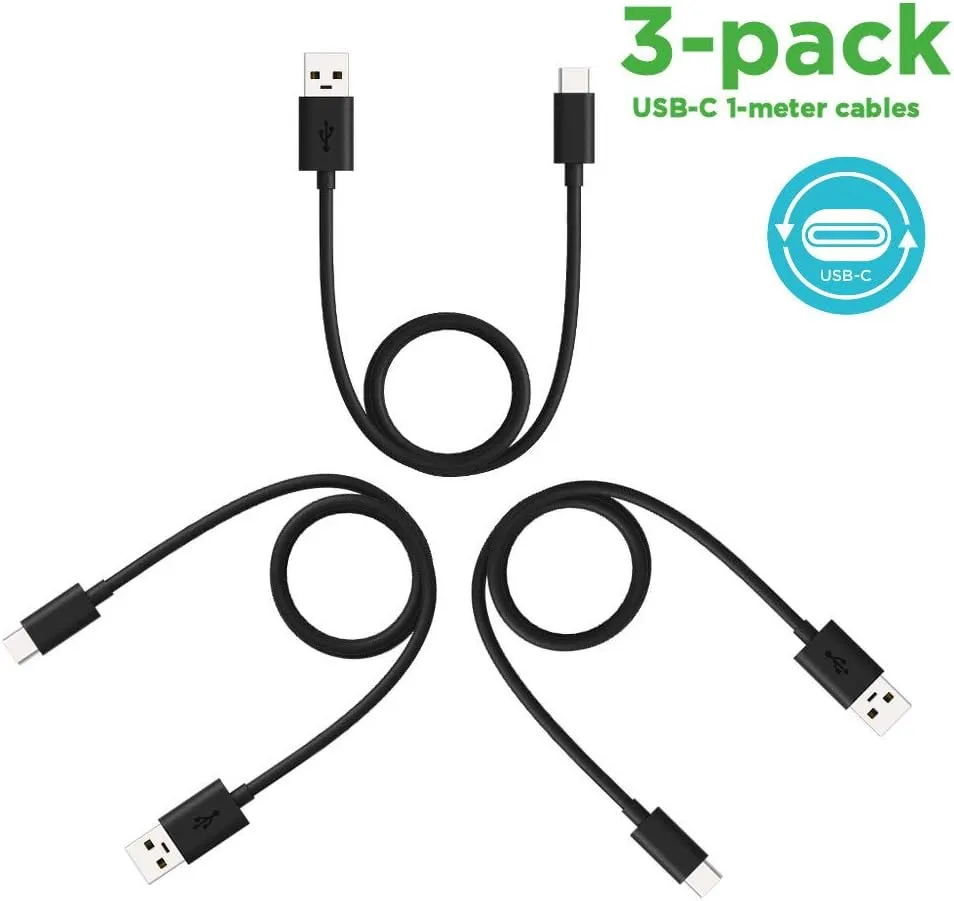 Motorola Essentials [3 Pack] SKN6473A USB-A to USB-C Data/Charging Cable (3.3 feet) for Moto G Play (2023/2024), G Power (2022/2023 5G), G Stylus (2022/2022 5G/2023/2023 5G), G 5G 2023/2024