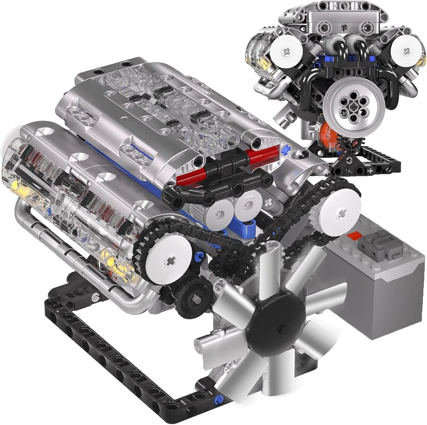 Mould King 10088 V8 Engine Model Building Kit That Runs, Build Your Own Mini Engine That Works, STEM Toy Gift for Adults 14  Kids, DIY Mechanic Engineering Construction for Display (535 PCS)