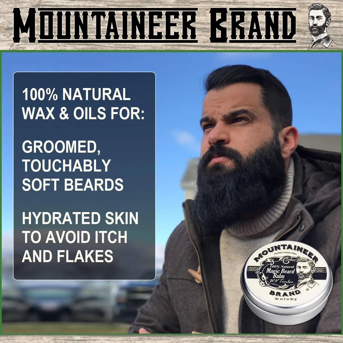 Mountaineer Brand Beard Grooming Kit | 2oz Beard Oil, 2oz Conditioning Balm, 4oz Beard Wash - Mustache Growth, Men's WV Timber Bonus