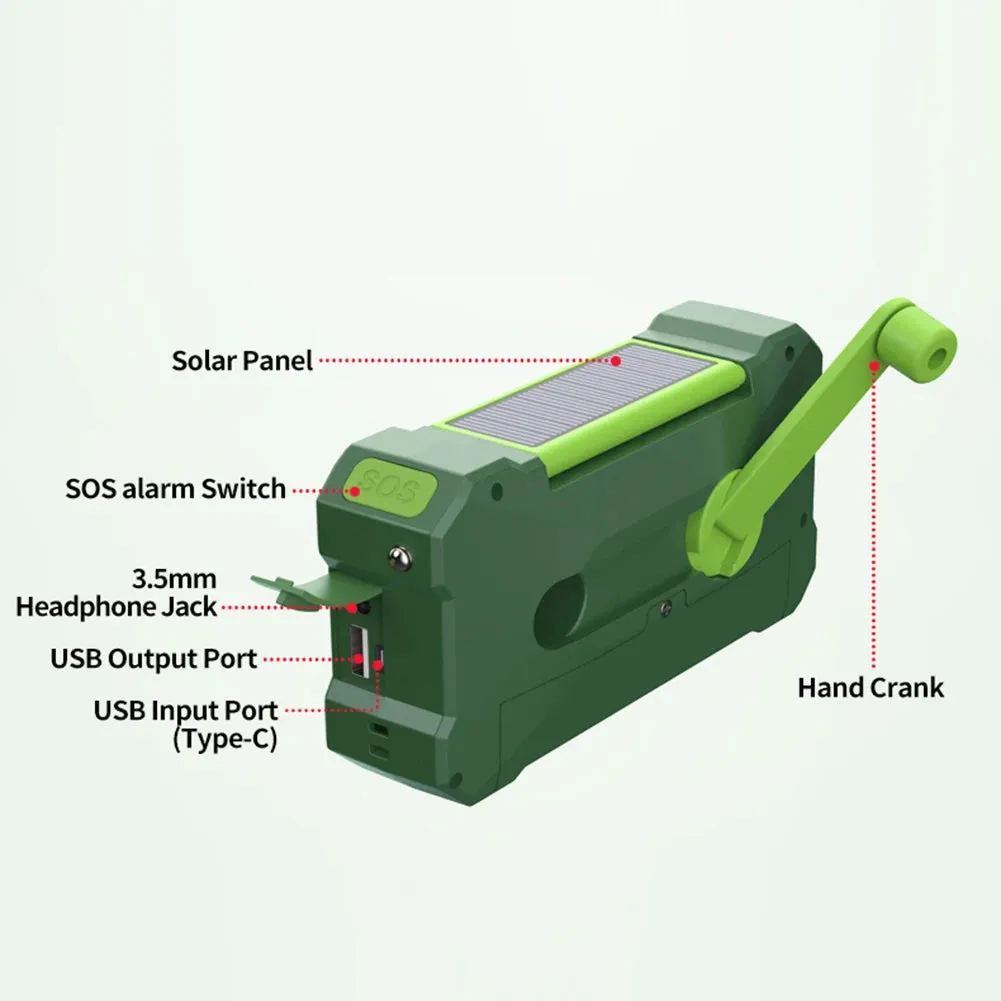 Multifunctional Hand Crank Solar Weather Radio with AM/FM/WB, USB Charging, LED Flashlight, and Power Bank 10000mAh