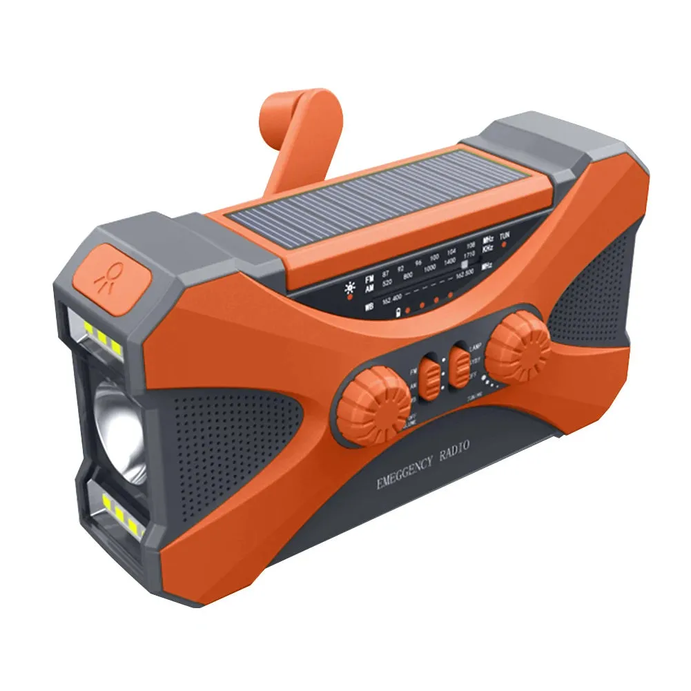Multifunctional Hand Crank Solar Weather Radio with AM/FM/WB, USB Charging, LED Flashlight, and Power Bank 10000mAh