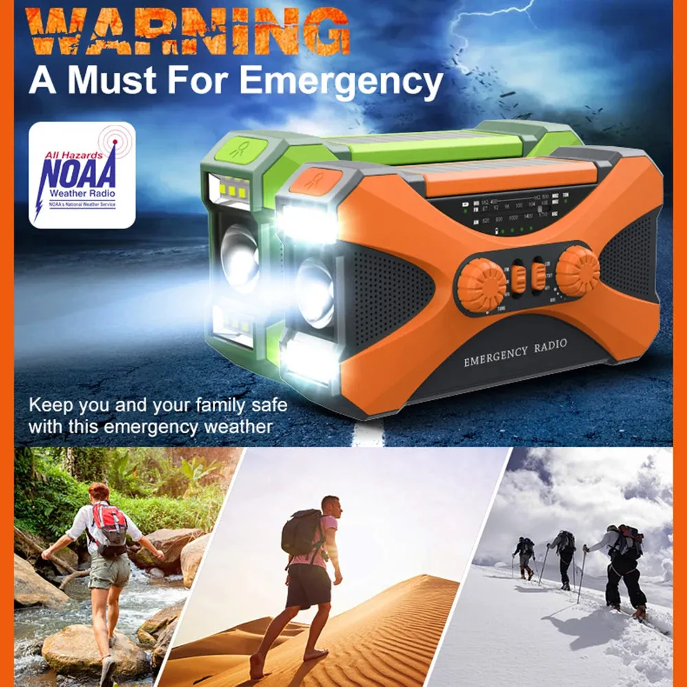 Multifunctional Hand Crank Solar Weather Radio with AM/FM/WB, USB Charging, LED Flashlight, and Power Bank 10000mAh