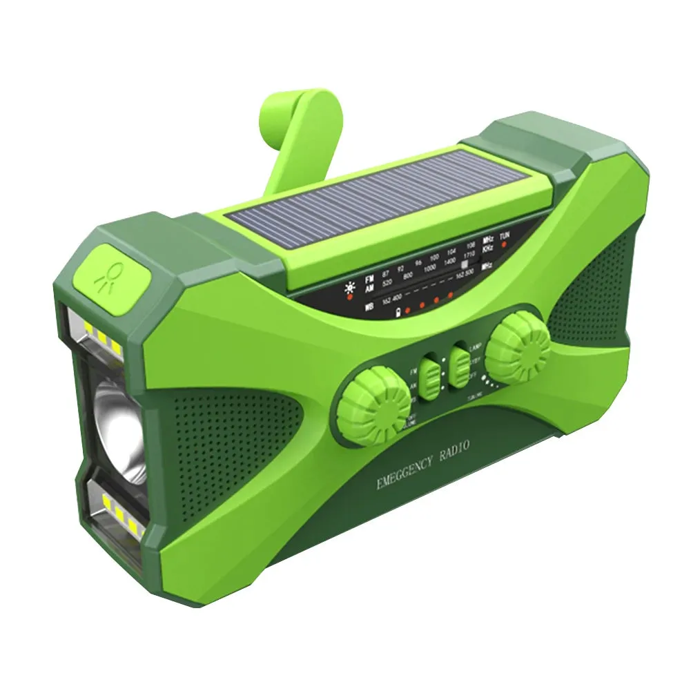 Multifunctional Hand Crank Solar Weather Radio with AM/FM/WB, USB Charging, LED Flashlight, and Power Bank 10000mAh