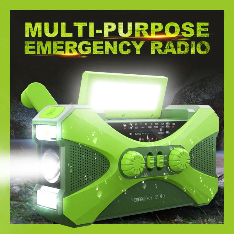 Multifunctional Hand Crank Solar Weather Radio with AM/FM/WB, USB Charging, LED Flashlight, and Power Bank 10000mAh