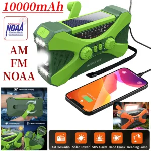 Multifunctional Hand Crank Solar Weather Radio with AM/FM/WB, USB Charging, LED Flashlight, and Power Bank 10000mAh