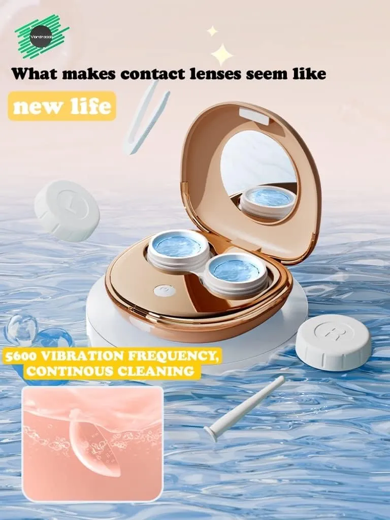 MV3 Series Ultrasonic Contact Lens Cleaner Machine, Peroxide Contact Lens Cleaner with USB Charger, Fit Disposal Soft Lens, Colored Contact Lens, RGP Lens and OK Lens (Gold with White)