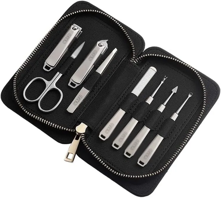 Nail Clippers Kit 8-Piece Nail Clippers Set Portable Nail Set Personal Care Pedicure Set Stainless Steel Beauty Set with Portable Fashion Bag (Black) Pedicure Tools for Feet (Color : B-8-piece Set)