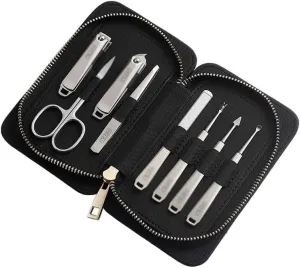 Nail Clippers Kit 8-Piece Nail Clippers Set Portable Nail Set Personal Care Pedicure Set Stainless Steel Beauty Set with Portable Fashion Bag (Black) Pedicure Tools for Feet (Color : B-8-piece Set)