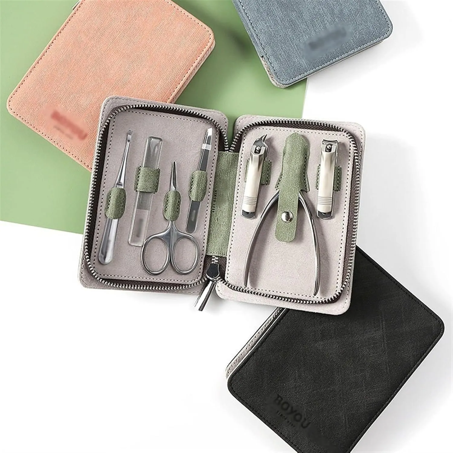 Nail Clippers Set, Portable Nail Clipper Set, 7 Pieces Pedicure Grooming Kit for Men Women, Sharp Finger&Toe Nail Tool, Personal Care Manicure Kit with Leathe,Black