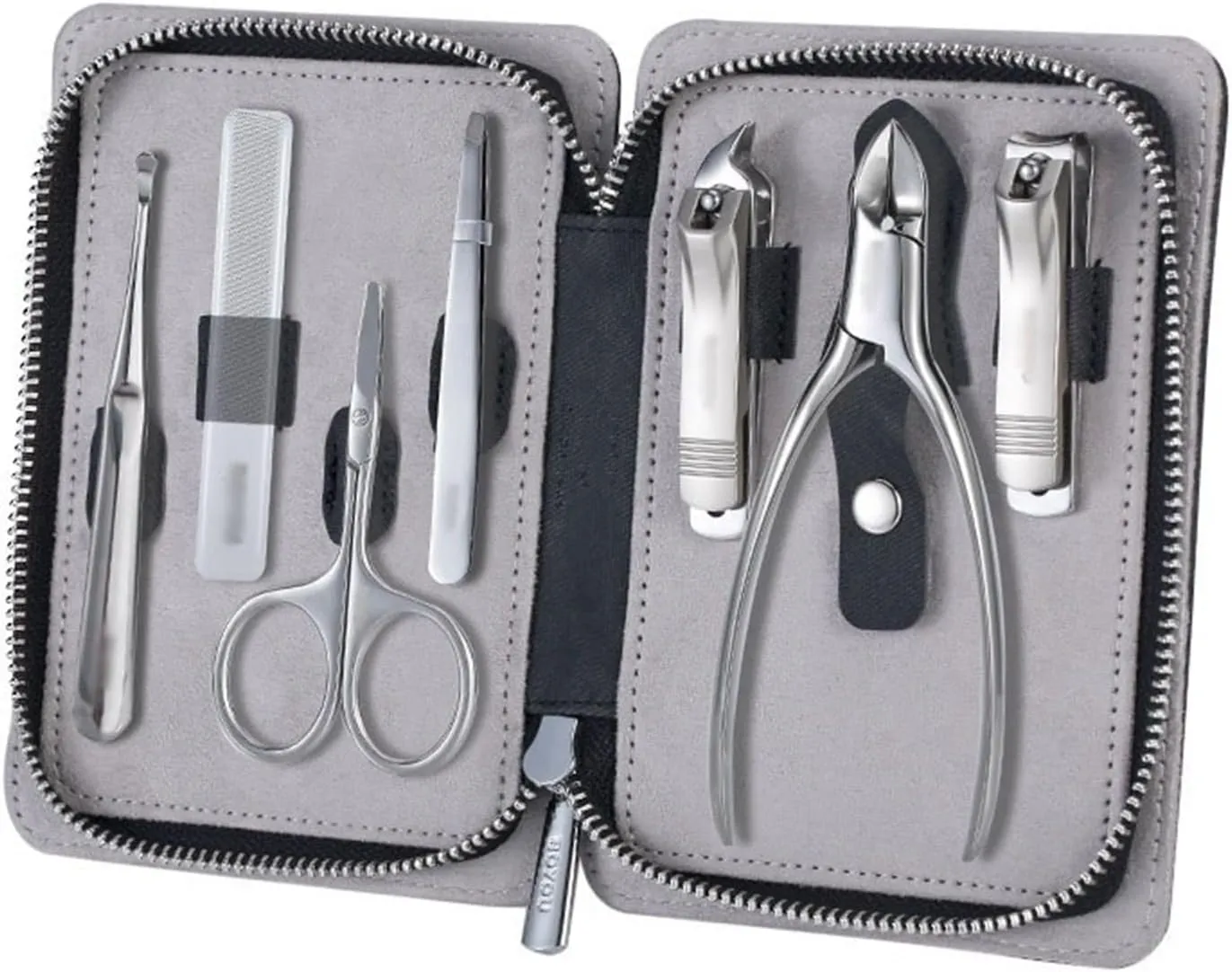 Nail Clippers Set, Portable Nail Clipper Set, 7 Pieces Pedicure Grooming Kit for Men Women, Sharp Finger&Toe Nail Tool, Personal Care Manicure Kit with Leathe,Black